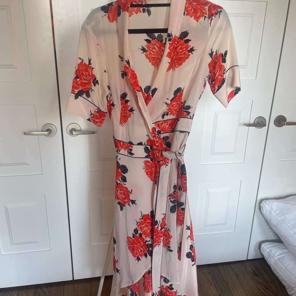 Ganni Floral Wrap Dress - Red / Orange and White